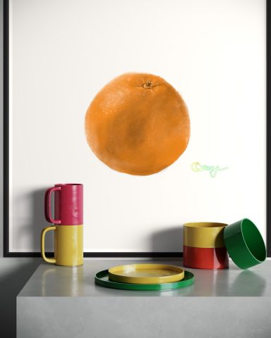 Ein Stillleben mit einer Orange – lebendig, frisch und voller Ausdruck. 